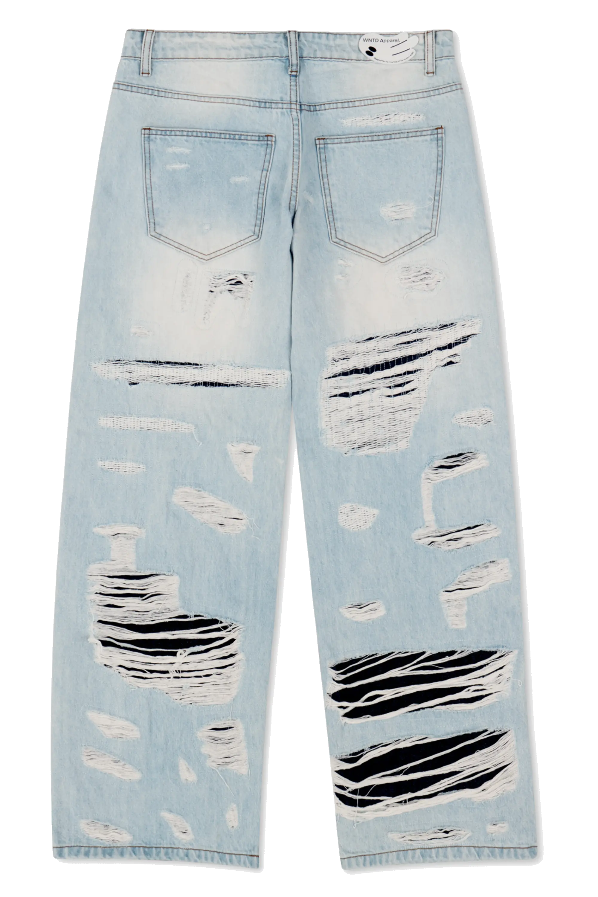 DISTRESSED DOUBLE DENIM PANTS