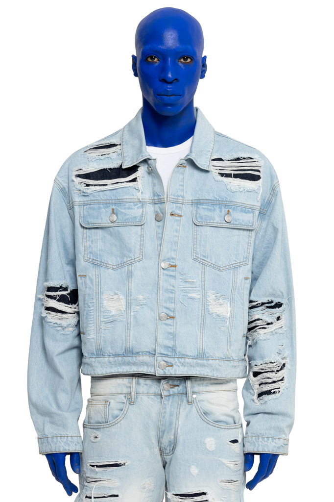 DISTRESSED DOUBLE DENIM JACKET – WNTD Apparel