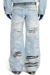 DISTRESSED DOUBLE DENIM PANTS