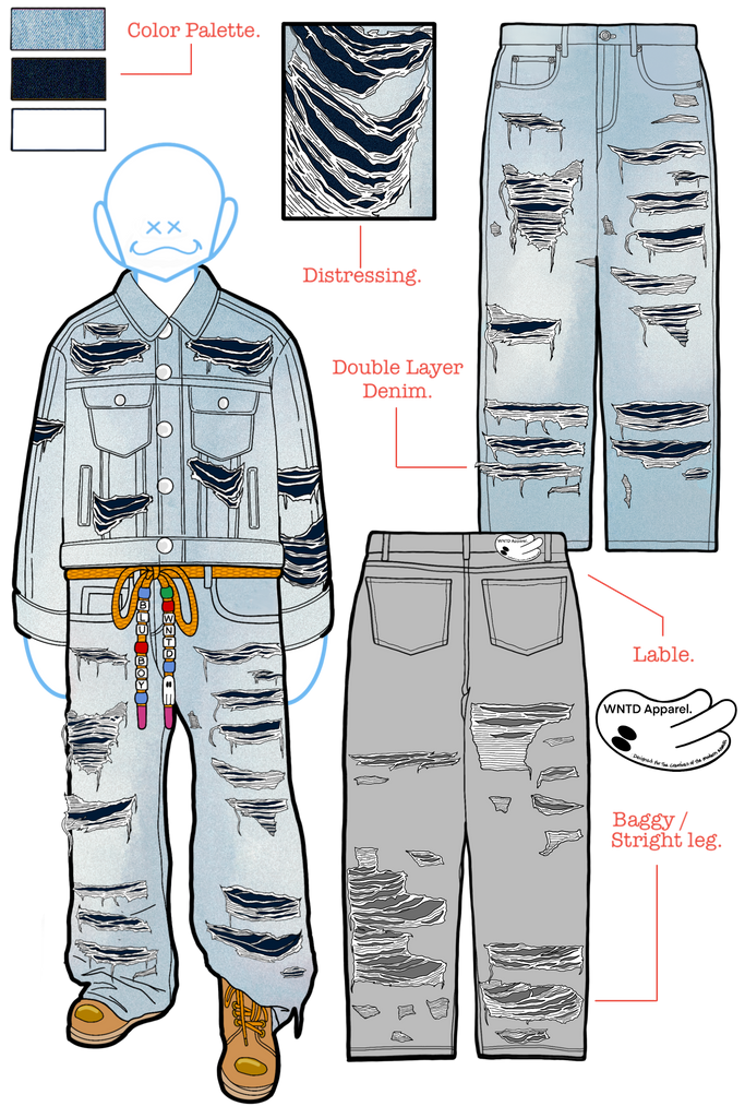 パンツ Double front effect denim pants DISTRESSED DOUBLE DENIM PANTS – WNTD Apparel