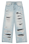 DISTRESSED DOUBLE DENIM PANTS