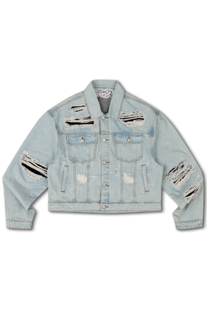 DISTRESSED DOUBLE DENIM JACKET