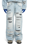 DISTRESSED DOUBLE DENIM PANTS