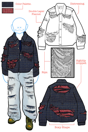 DISTRESSED DOUBLE LAYER FLANNEL